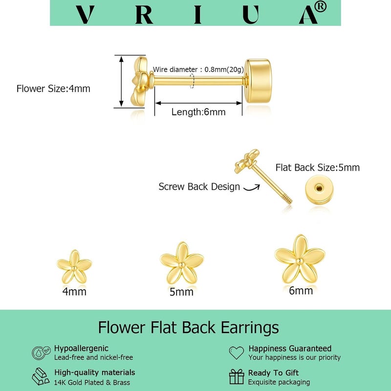 VRIUA 20G Tiny Flat Back Earrings for Women - 14K Gold/Silver Plated Small Flat Back Stud Earrings Hypoallergenic Cartilage Helix Piercing Jewelry - Image 3